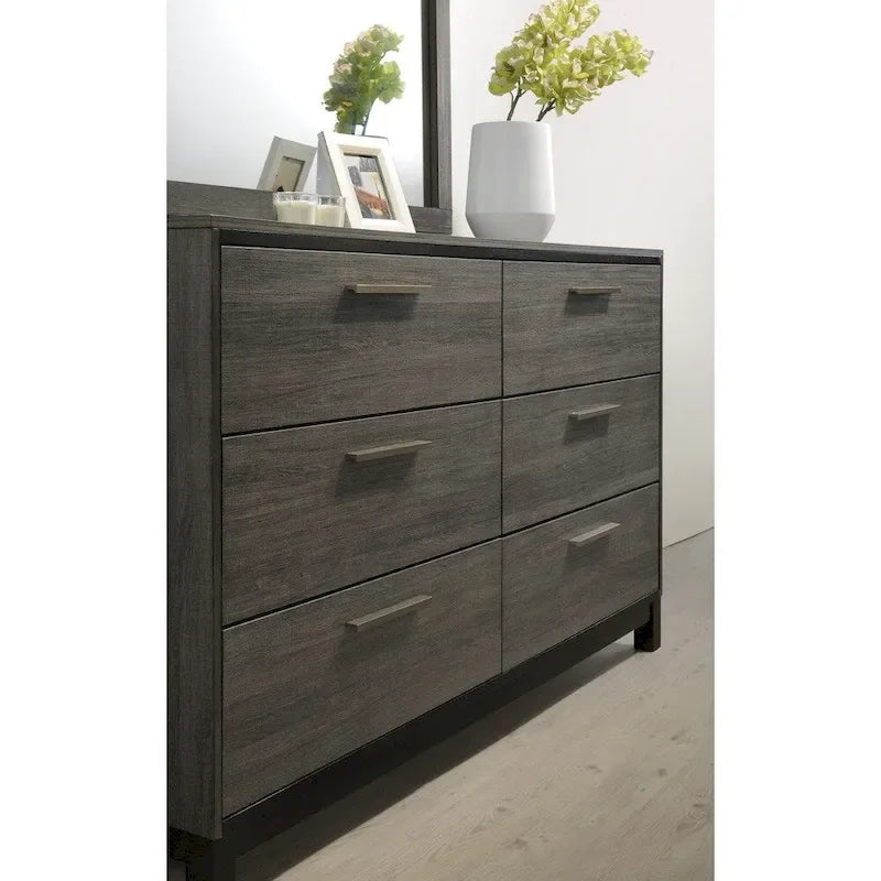 Ensemble de chambre à coucher Lippmann en bois, fini gris antique, format grand lit, de Carbon Loft