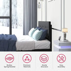 Cadre de lit Mixoy avec lumières LED RVB intelligentes, tête de lit capitonnée, plateforme recouverte de tissu PVC, sommier tapissier non requis