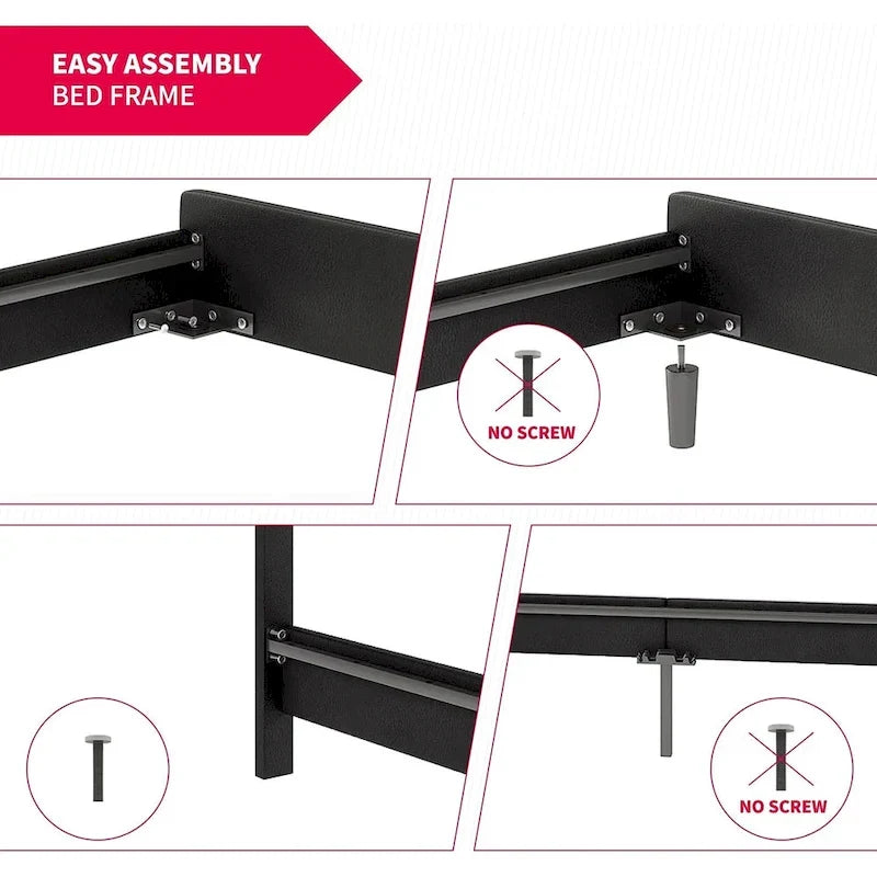 Cadre de lit Mixoy avec lumières LED RVB intelligentes, tête de lit capitonnée, plateforme recouverte de tissu PVC, sommier tapissier non requis