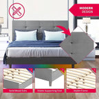 Cadre de lit Mixoy avec lumières LED RVB intelligentes, tête de lit capitonnée, plateforme recouverte de tissu PVC, sommier tapissier non requis