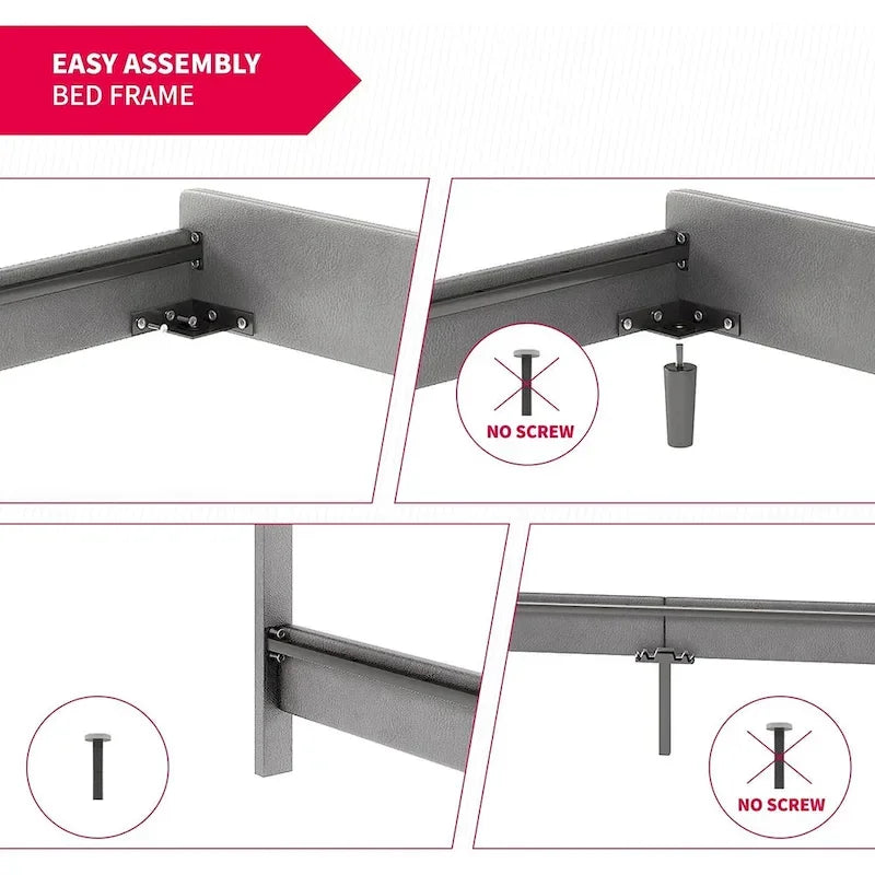 Cadre de lit Mixoy avec lumières LED RVB intelligentes, tête de lit capitonnée, plateforme recouverte de tissu PVC, sommier tapissier non requis