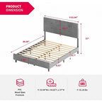 Cadre de lit Mixoy avec lumières LED RVB intelligentes, tête de lit capitonnée, plateforme recouverte de tissu PVC, sommier tapissier non requis