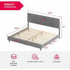 Cadre de lit Mixoy avec lumières LED RVB intelligentes, tête de lit capitonnée, plateforme recouverte de tissu PVC, sommier tapissier non requis