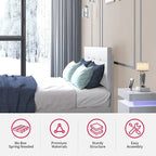 Cadre de lit Mixoy avec lumières LED RVB intelligentes, tête de lit capitonnée, plateforme recouverte de tissu PVC, sommier tapissier non requis