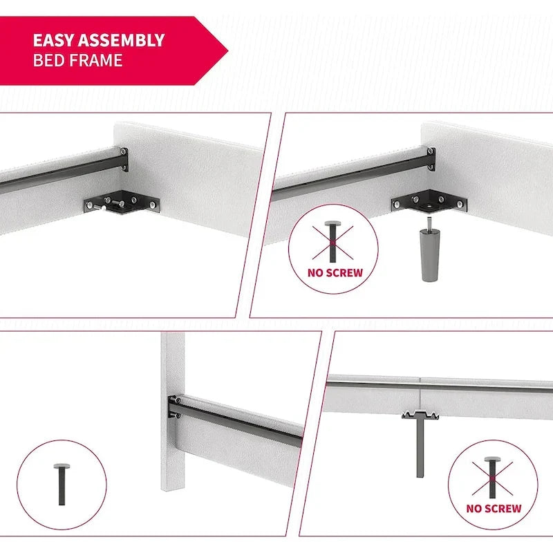 Cadre de lit Mixoy avec lumières LED RVB intelligentes, tête de lit capitonnée, plateforme recouverte de tissu PVC, sommier tapissier non requis