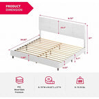Cadre de lit Mixoy avec lumières LED RVB intelligentes, tête de lit capitonnée, plateforme recouverte de tissu PVC, sommier tapissier non requis