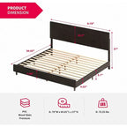 Cadre de lit Mixoy avec lumières LED RVB intelligentes, tête de lit capitonnée, plateforme recouverte de tissu PVC, sommier tapissier non requis