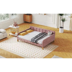 Lit de repos rembourré pleine grandeur avec 4 pieds de support, rose