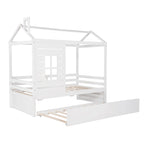 Lit cabane double en bois avec lit gigogne double (naturel)