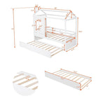 Lit cabane double en bois avec lit gigogne double (naturel)