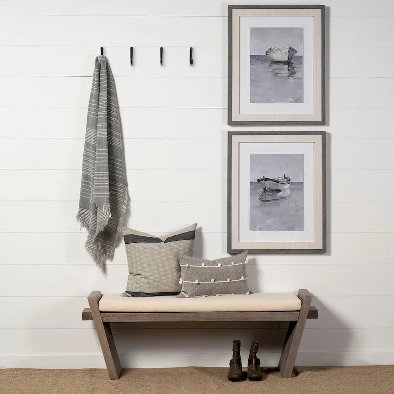 Banc d'entrée Elaine en tissu crème avec cadre en bois brun - 58 l. x 15 p. x 20 h.