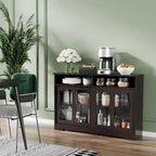 Buffet de cuisine moderne avec portes vitrées coulissantes, brun foncé