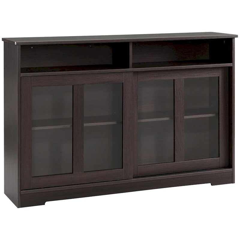 Buffet de cuisine moderne avec portes vitrées coulissantes, brun foncé