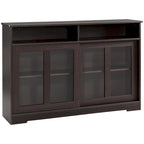 Buffet de cuisine moderne avec portes vitrées coulissantes, brun foncé