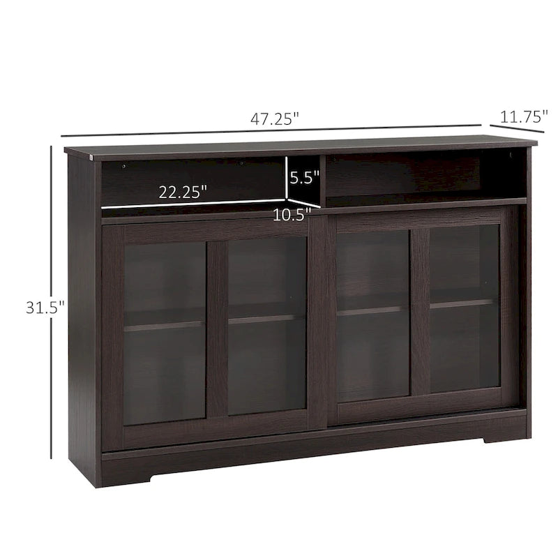 Buffet de cuisine moderne avec portes vitrées coulissantes, brun foncé