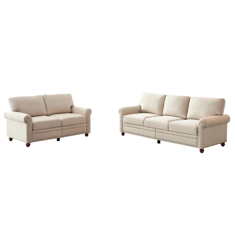 Canapé de rangement en tissu de lin (beige)