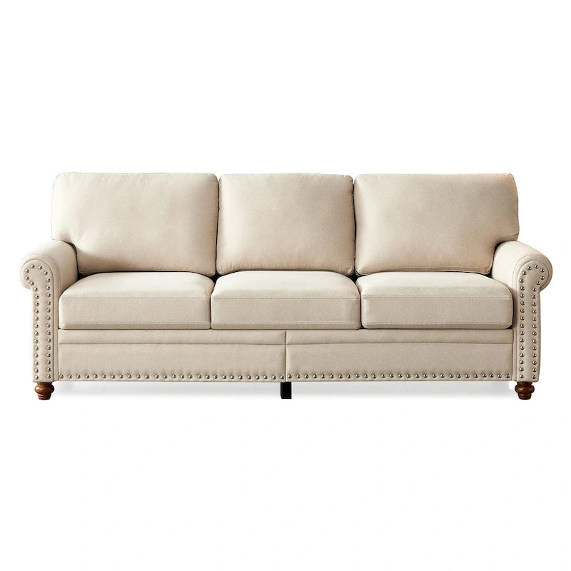 Canapé de rangement en tissu de lin (beige)