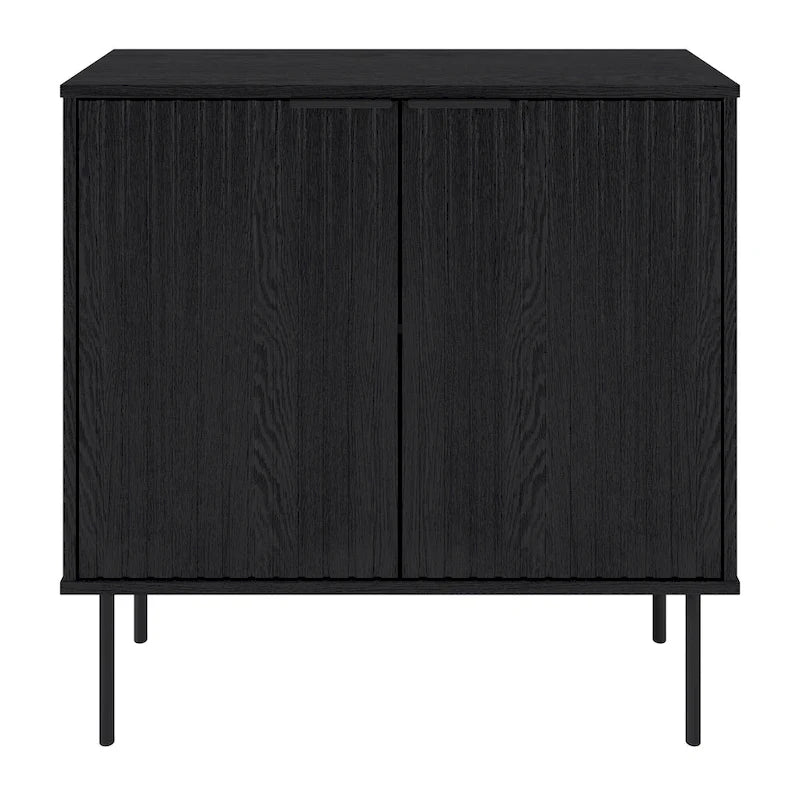 Bahut compact avec portes cannelées et pieds en métal, Noir