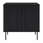 Bahut compact avec portes cannelées et pieds en métal, Noir