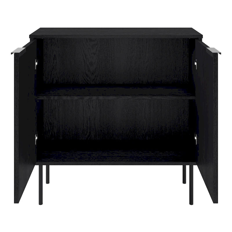 Bahut compact avec portes cannelées et pieds en métal, Noir