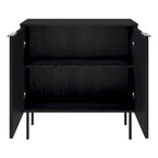 Bahut compact avec portes cannelées et pieds en métal, Noir