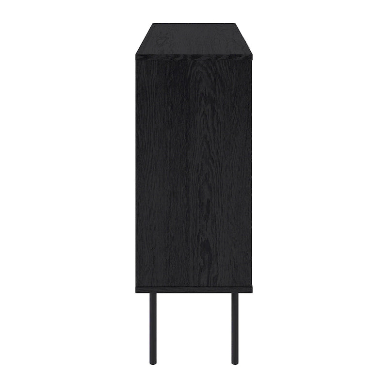 Bahut compact avec portes cannelées et pieds en métal, Noir