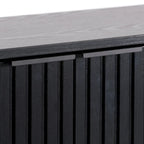 Bahut compact avec portes cannelées et pieds en métal, Noir