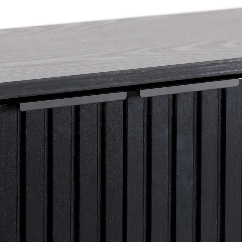 Bahut compact avec portes cannelées et pieds en métal, Noir