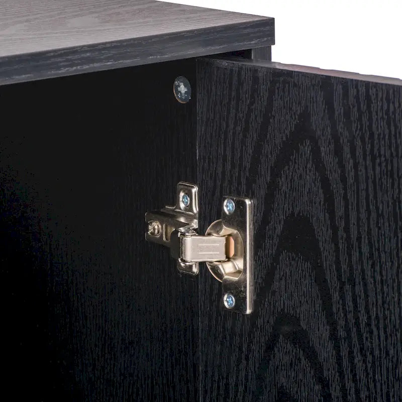 Bahut compact avec portes cannelées et pieds en métal, Noir
