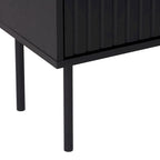 Bahut compact avec portes cannelées et pieds en métal, Noir
