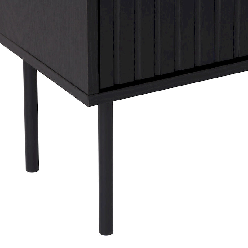 Bahut compact avec portes cannelées et pieds en métal, Noir