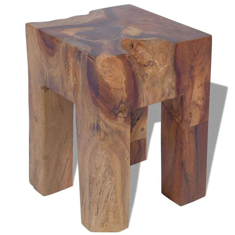 Tabouret en teck massif, petite table d'appoint, marron - 11,8 x 11,8 x 15,7