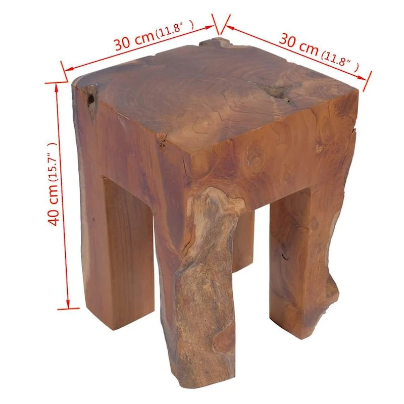 Tabouret en teck massif, petite table d'appoint, marron - 11,8 x 11,8 x 15,7