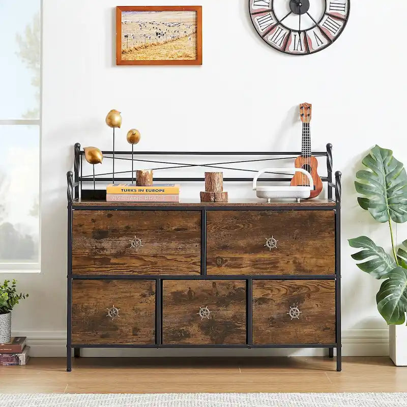 Commode en bois Javlergo avec 5 tiroirs – Meuble de rangement pour chambre, salon