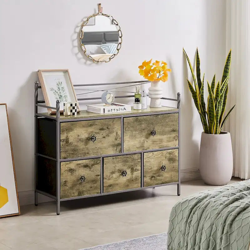 Commode en bois Javlergo avec 5 tiroirs – Meuble de rangement pour chambre, salon