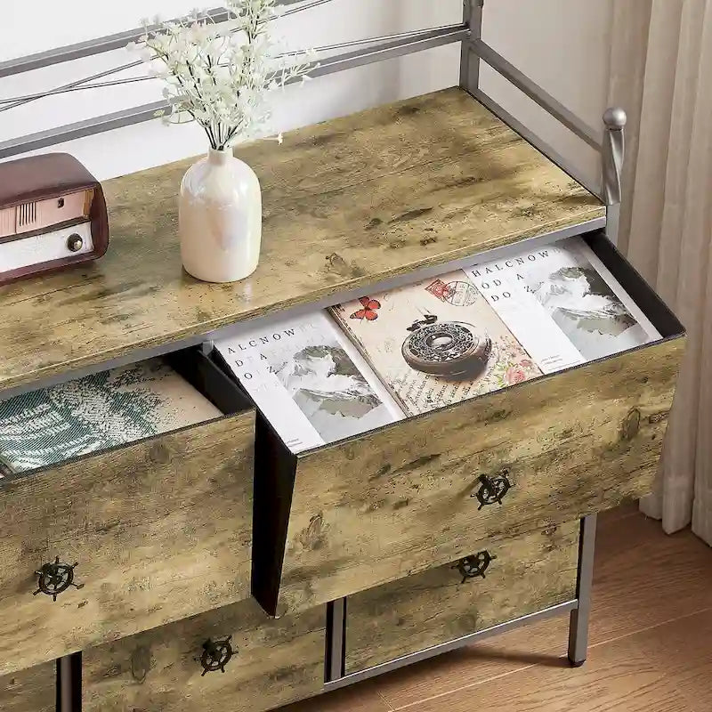 Commode en bois Javlergo avec 5 tiroirs – Meuble de rangement pour chambre, salon