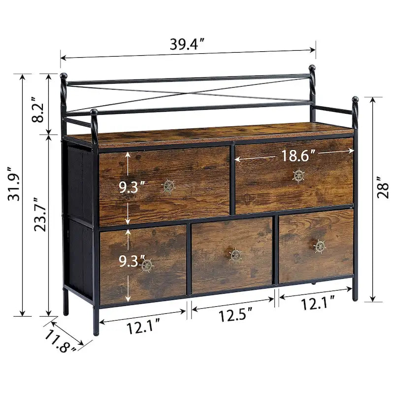 Commode en bois Javlergo avec 5 tiroirs – Meuble de rangement pour chambre, salon