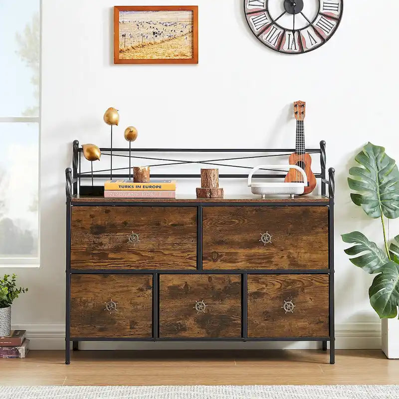Commode en bois Javlergo avec 5 tiroirs – Meuble de rangement pour chambre, salon