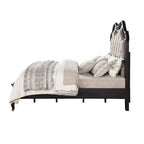 Lit King Size Chery avec Tête de lit capitonnée, Rembourrage beige, Noir