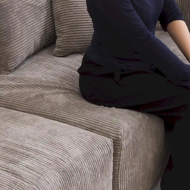 Canapé modulable en forme de L, revêtu de velours côtelé, avec méridienne, pouf et 3 coussins