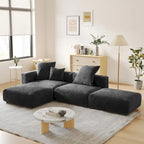 Canapé modulable en forme de L, revêtu de velours côtelé, avec méridienne, pouf et 3 coussins