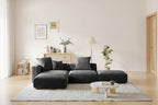 Canapé modulable en forme de L, revêtu de velours côtelé, avec méridienne, pouf et 3 coussins