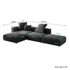 Canapé modulable en forme de L, revêtu de velours côtelé, avec méridienne, pouf et 3 coussins