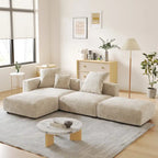 Canapé modulable en forme de L, revêtu de velours côtelé, avec méridienne, pouf et 3 coussins