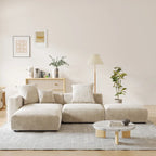 Canapé modulable en forme de L, revêtu de velours côtelé, avec méridienne, pouf et 3 coussins