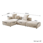 Canapé modulable en forme de L, revêtu de velours côtelé, avec méridienne, pouf et 3 coussins