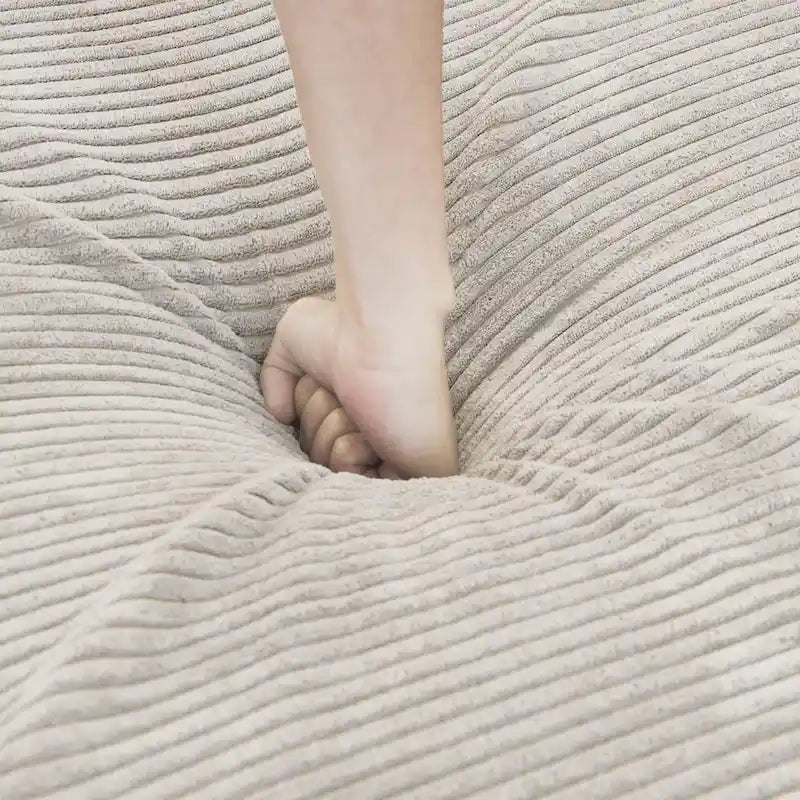 Canapé modulable en forme de L, revêtu de velours côtelé, avec méridienne, pouf et 3 coussins