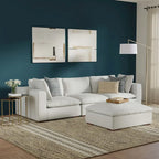 Canapé modulaire 3 places Marlee et pouf en tissu chenille velouté haute performance