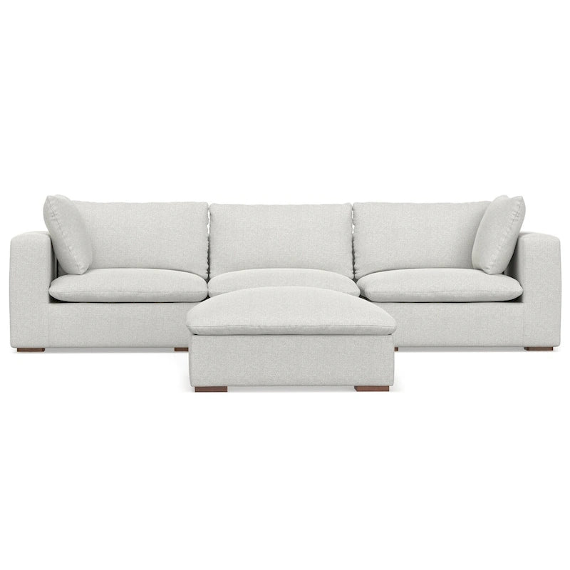 Canapé modulaire 3 places Marlee et pouf en tissu chenille velouté haute performance