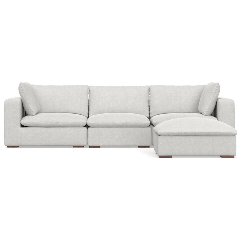 Canapé modulaire 3 places Marlee et pouf en tissu chenille velouté haute performance